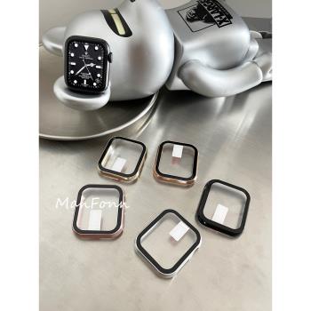 【鋁合金邊框+鋼化膜】適用蘋果手表保護套iwatch678代SE金屬表殼