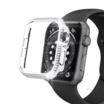 適用Apple watch1-6代SE電鍍PC鑲鉆保護套滿鉆半包鏤空蘋果手表殼