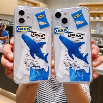 潮牌IKEA宜家鯊魚適用iphone14/13promax蘋果12手機殼11全包x/xs透明硅膠xr軟殼7/8p防摔xsmax保護外殼個性女