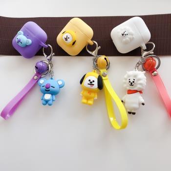 RJINHIT BTS防彈少年團卡通鈴鐺掛件耳機套適用蘋果airpods pro 1/2矽膠耳機殼airpods3 pro2
