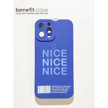 Benefit克萊因藍英文nice適用蘋果13手機殼iphone14promax新款12保護套11簡約xsmax透明xr軟硅膠8plus女7mini