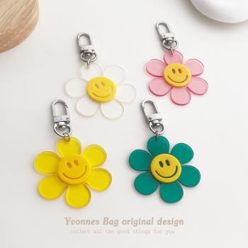 ins韓國可愛亞克力笑臉太陽花朵airpods保護套掛件包包鑰匙扣掛飾
