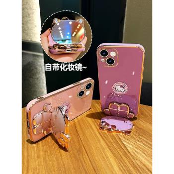 貓咪化妝鏡支架適用紅米K60矽膠K50手機殼Note12橫豎Note11女10旋轉Pro軟K40補妝K30可愛S輕9折疊8薄K20潮Pro