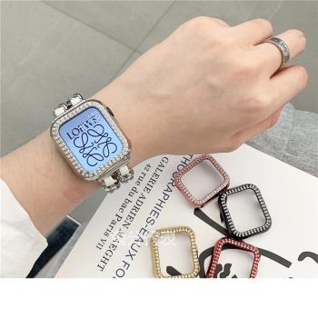 適用蘋果手表iwatch45678代保護套電鍍123表殼鑲鉆邊框超薄防摔SE