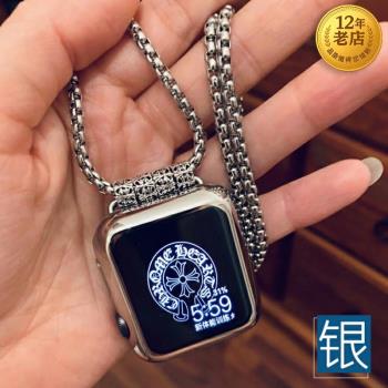 星圖銀iwatchs掛繩蘋果手錶apple watch23456789代鈦鋼40掛項鏈se吊墜脖44皮帶男女mm42小眾高階金屬ultra49