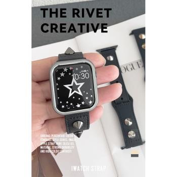 限量版朋克金屬鉚釘真皮iwatch表帶新款適于applewatch蘋果手表女