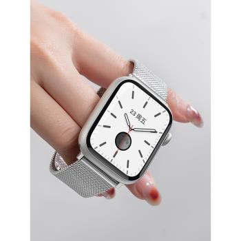 適用iwatch8米蘭尼斯S7表帶S8新款Applewatch7蘋果手表SE金屬S6夏6高級5磁吸4代ultra男女45運動41智能watchs
