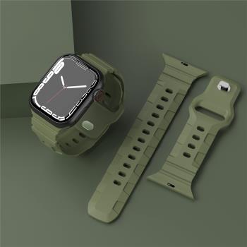 適用蘋果硅膠手表帶iwatch表帶橄欖綠applewatch8/7/se/Ultra腕帶