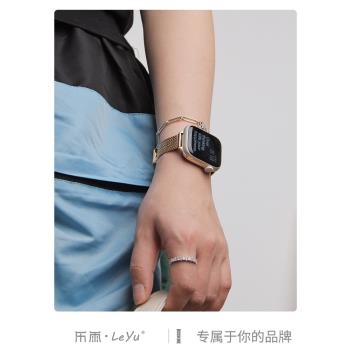 樂雨適用于iwatch7/8蘋果手表表帶apple watch Ultra麥穗細款金屬編織鏈式不銹鋼6女款5/4/3/s8代40/41/45mm