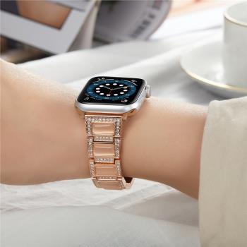 珠寶鑲鉆表帶適用iwatch8蘋果手表AppleWatch7貓眼石樹脂金屬表鏈