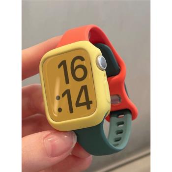 適用Apple watch表帶撞色硅膠蝴蝶扣運動iwatch87654321代SE女新