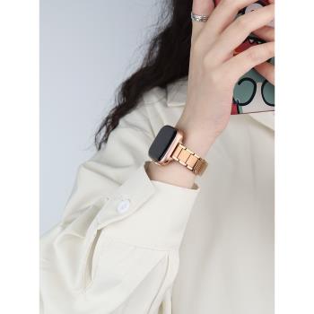 適用iwatch表帶金屬小蠻腰蘋果手表s8表帶applewatch手表帶ultra7654代腕帶se細款個性女創意潮高級精鋼表鏈