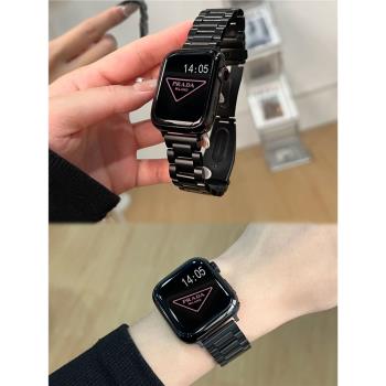 適用iWatch8表帶蘋果手錶6/5/4/se腕帶apple watch8個性se潮三珠不銹鋼磁吸米蘭金屬男女41/45mm夏季潮男女款
