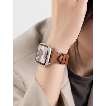匠戴適用iwatch8蘋果S7手表S8表帶applewatch7真皮S6高級SE小牛皮6新款5小眾4代男女45mm創意運動智能watchs
