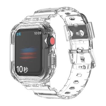 適用蘋果apple watch7手表帶iwatch7/6/5/se/3/4代一體硅膠透明手表s7/s6保護套款智能配件運動風