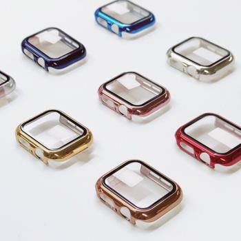 電鍍iWatch保護殼玻璃適用applewatch蘋果se手表7代屏幕殼膜456