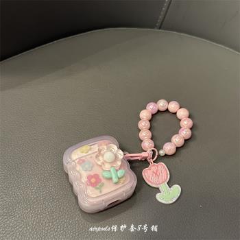 果凍透粉色立體小花朵適用蘋果無線藍牙airpods pro1代2代3代耳機保護套