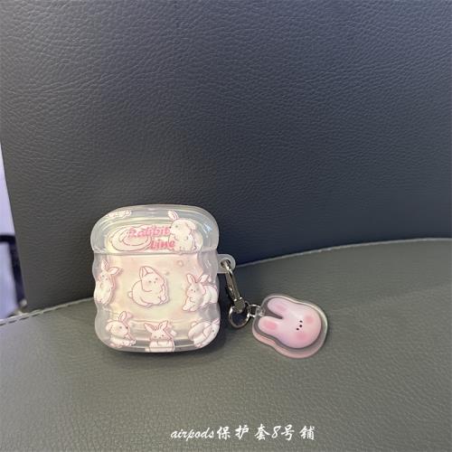少女心果凍粉線條小兔子適用蘋果airpods2代無線藍牙耳機保護套1代3代殼