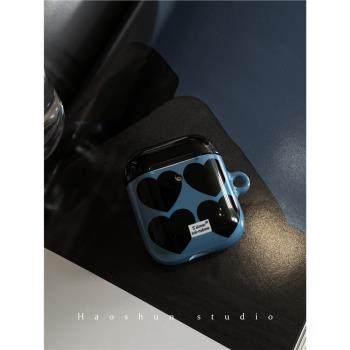 霧藍四心適用於Airpods4保護套airpods2耳機套aipods二代三無線藍芽ipods/airpod3 pro代韓ins風菲林耳機殼