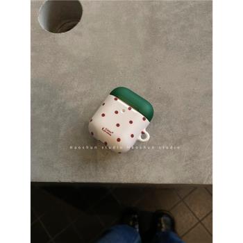 綠底紅點適用於Airpods4代保護套airpods2耳機套aipods二代三無線藍芽ipods/airpod3 pro代韓ins風菲林耳機殼