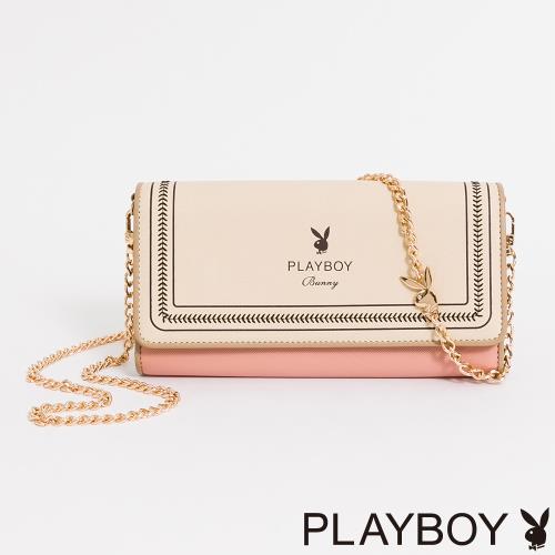 PLAYBOY - 翻蓋長夾附長鍊帶 Viva+系列 - 粉色