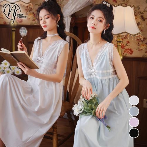 NEW FORCE 法式宮廷美學V領露背居家睡裙-4色可選