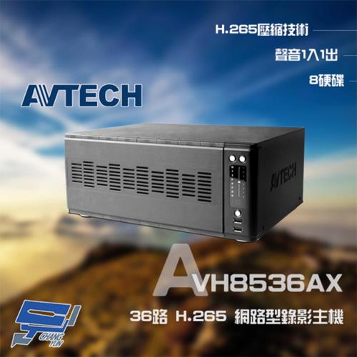 [昌運科技] AVTECH 陞泰 AVH8536AX 36路 H.265 8MP NVR 網路型錄影主機 支援8硬碟