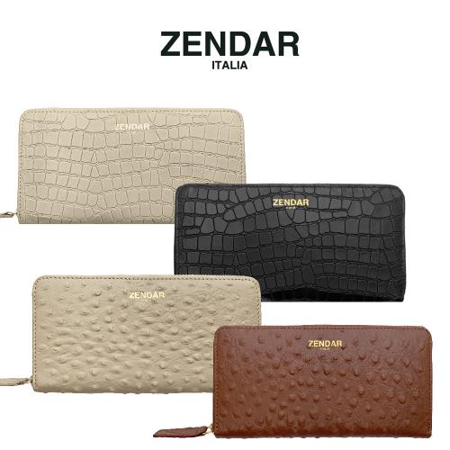 ZENDAR  頂級小羊皮鱷魚紋/鴕鳥紋拉鍊長夾 多款選 (附禮盒包裝 品牌提袋)-型錄