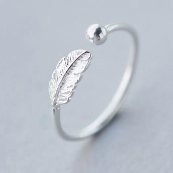 【ANGEL】森林系樹葉簡約鍍銀開口可調節戒指(銀色)