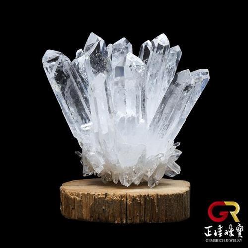 正佳珠寶】白水晶純淨能量水晶簇消磁淨化白水晶｜原木崖柏木座|擺件/裸