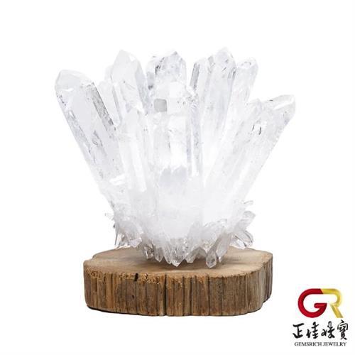 正佳珠寶】白水晶純淨能量水晶簇消磁淨化白水晶｜原木崖柏木座|擺件/裸