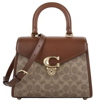 COACH -SAMMY 金C標誌撞色PVC 兩用包(卡其x棕木)