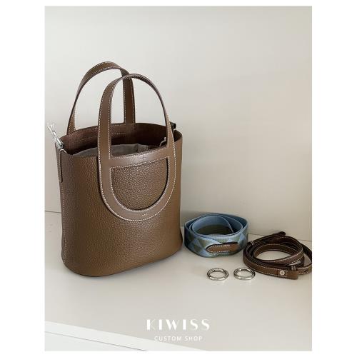 【愛微奢】平替款頭層牛皮豬鼻子菜籃子水桶包斜挎手提真皮女包