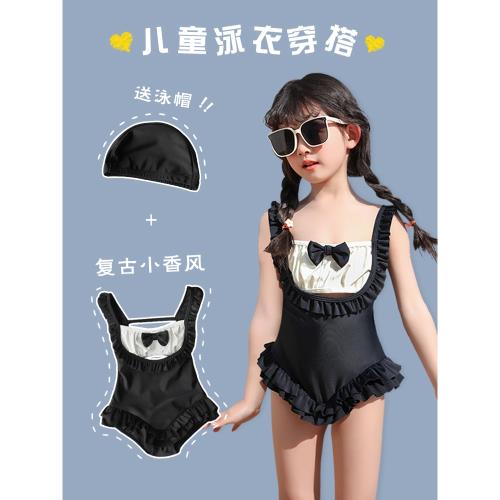 兒童泳衣女孩中大童游泳2025新款網紅風夏季泡溫泉女童泳裝游泳帽
