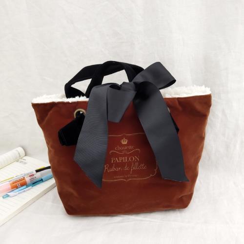 日式名品加厚細絨手提包大底毛毛包包蝴蝶結休閑托特手拎包女士購