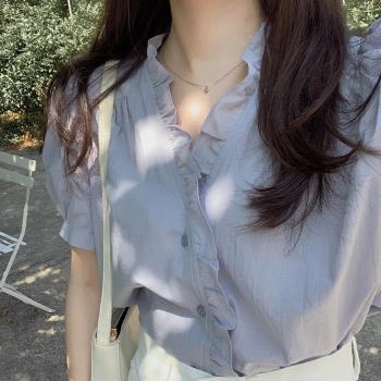 chic韓國減齡木耳邊襯衫仙氣短袖