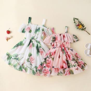夏季外貿熱賣吊帶兒童韓版雪紡裙