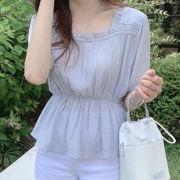 chic夏季新款韓國方領襯衫短袖