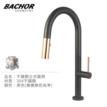 【BACHOR】304不鏽鋼立式龍頭 黑色配金 EBA.83515BG-無安裝