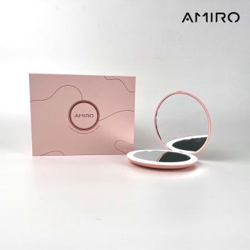 【AMIRO】LED燈 隨身化妝鏡-粉色 (美妝鏡 化妝鏡 LED鏡 補妝鏡 美容鏡燈)