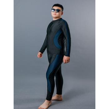 胖子大碼泳衣男款防尷尬套裝短袖分體加肥加大寬松長袖速干潛水服