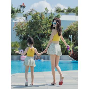 韓國親子母女游泳衣新分體女孩顯瘦比基尼三件套中大兒童溫泉女童