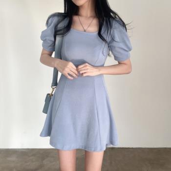 韓國chic氣質方領修身顯瘦連衣裙