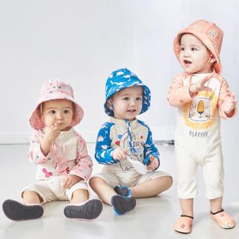 新款韓國兒童游泳衣男女寶寶連體可愛卡通泳衣中小童長袖防曬泳裝