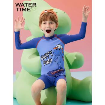 WaterTime兒童泳衣男孩長袖分體保暖防曬游泳衣恐龍印花小童泳裝