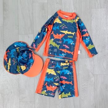 Amber男童泳衣三件套長袖分體套裝 速干防曬UPF50+中大童泳衣沙灘