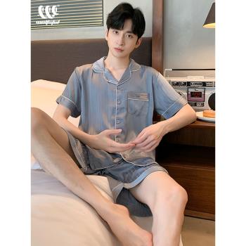 男士夏季薄款短褲青少年絲綢睡衣