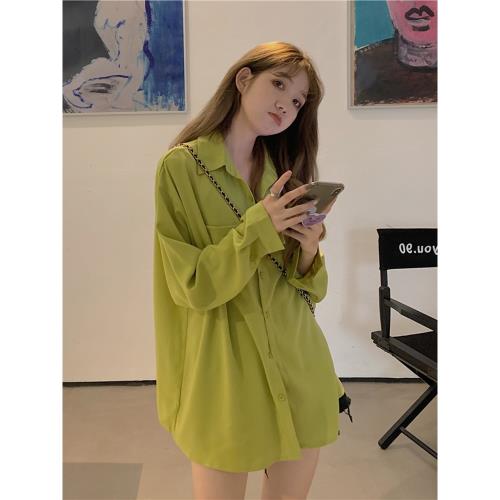 綠色雪紡襯衫外搭女夏季薄款慵懶風上衣垂感抗皺防曬衣外套小個子