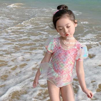 夏季沙灘泡泡袖比基尼海邊美人魚