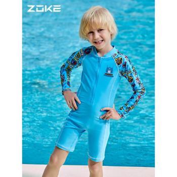 洲克兒童連體泳衣長袖防曬保暖男孩游泳訓練中大童溫泉度假游泳裝